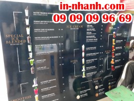 Địa chỉ in menu quán cafe treo tường