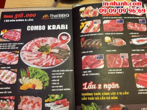 In nhanh thực đơn nhà hàng, menu nhà hàng