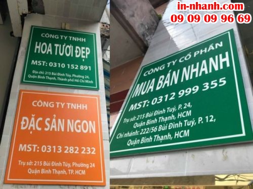 Làm bảng tên công ty, bảng số nhà bằng in nhanh PP mực dầu cán Formex